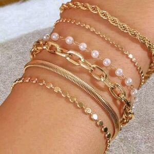 Anthropologie Gold Bracelet Set 6 Piece